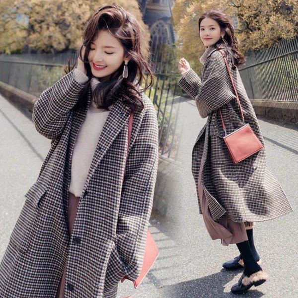 women's wool & blends cmaz houndstooth woolen coat mid-length autumn and winter 2021, Black
women's wool & blends cmaz houndstooth woolen coat mid-length autumn and winter 2021, Black