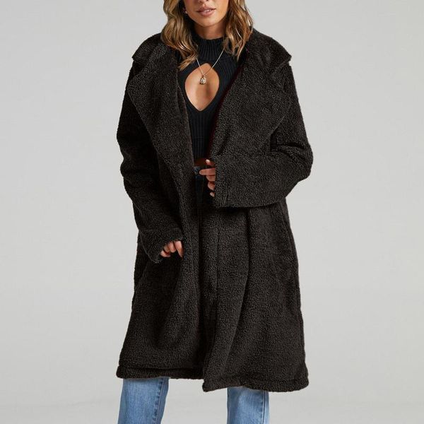 women's fur & faux warm winter coat turn down collar fleece jacket long sleeve casual loose solid slim cardigan overcoats, Black
women's fur & faux warm winter coat turn down collar fleece jacket long sleeve casual loose solid slim cardigan overcoats, Black