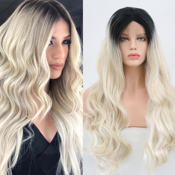 wigs ombre platinum blonde middle part synthetic lace front wavy wig for women african american hair cosplay party1, Black
wigs ombre platinum blonde middle part synthetic lace front wavy wig for women african american hair cosplay party1, Black