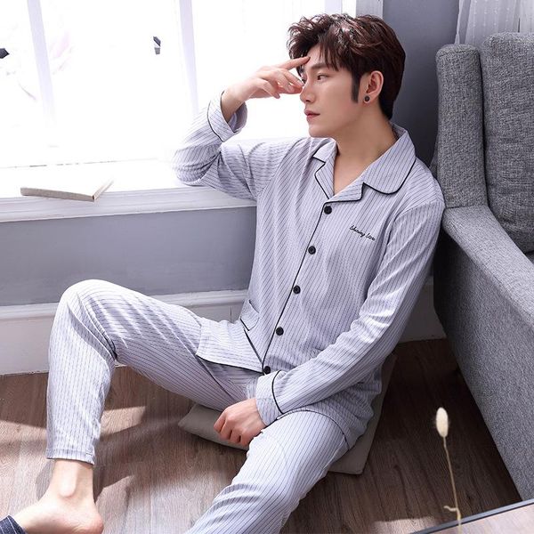 men's sleepwear long sleeve pure cotton men's home service striped cardigan men pajamas two-piece suit casual set autumn, Black;brown
men's sleepwear long sleeve pure cotton men's home service striped cardigan men pajamas two-piece suit casual set autumn, Black;brown