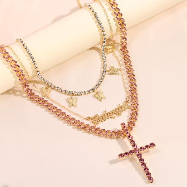 chains punk multilayer cuban link chain butterfly necklace shiny crystal cross letter pendant rhinestone metal choker jewelry, Silver
chains punk multilayer cuban link chain butterfly necklace shiny crystal cross letter pendant rhinestone metal choker jewelry, Silver