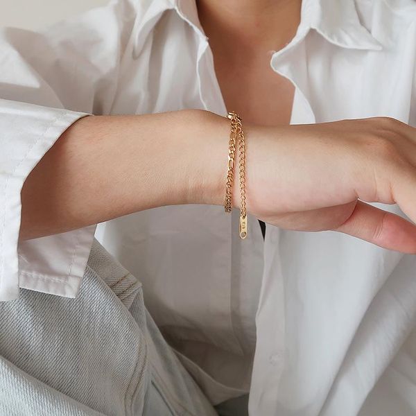 link, chain minimal classic gold figaro bracelet dainty every-day jewelry plated stainless steel thin stacking, Black
link, chain minimal classic gold figaro bracelet dainty every-day jewelry plated stainless steel thin stacking, Black