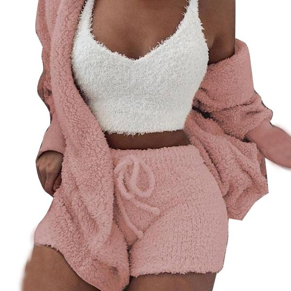 two piece dress women soft bedroom home pajamas three-piece set casual polyester winter plush vest sleeping short pant long sleeve, White
two piece dress women soft bedroom home pajamas three-piece set casual polyester winter plush vest sleeping short pant long sleeve, White