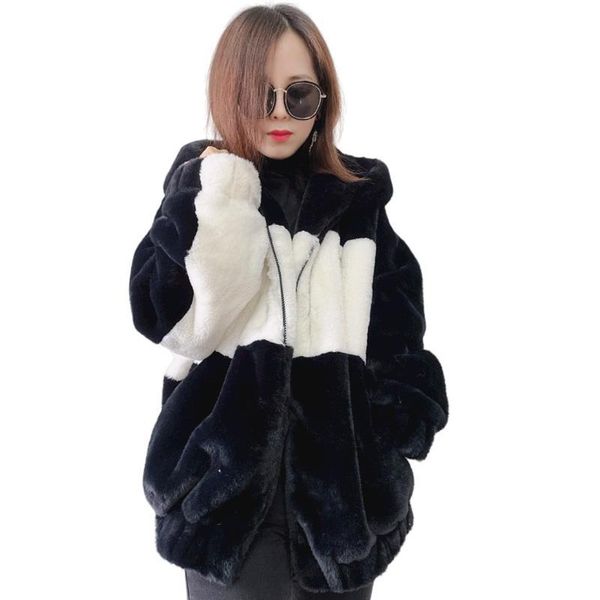 women's fur & faux 2021 autumn and winter like cardigan zipper deep fried street loose color contrast warm hooded clothing, Black
women's fur & faux 2021 autumn and winter like cardigan zipper deep fried street loose color contrast warm hooded clothing, Black
