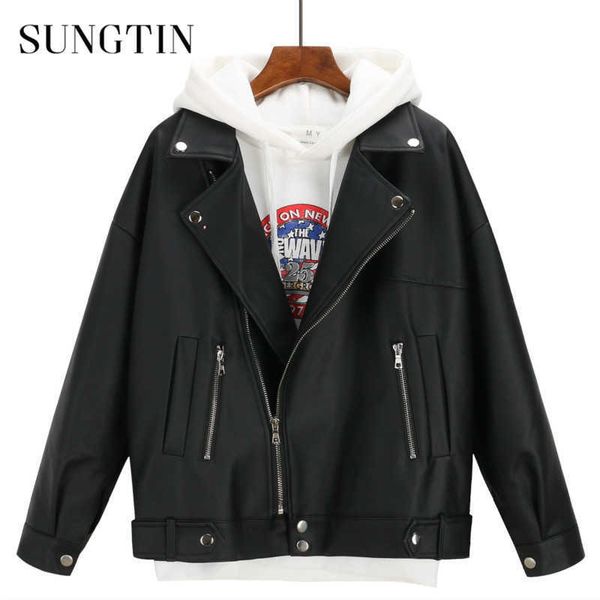 sungtin soft loose faux leather jacket women black biker motorcycle coat autumn winter pu short streetwear punk boyfriend style 210909
sungtin soft loose faux leather jacket women black biker motorcycle coat autumn winter pu short streetwear punk boyfriend style 210909