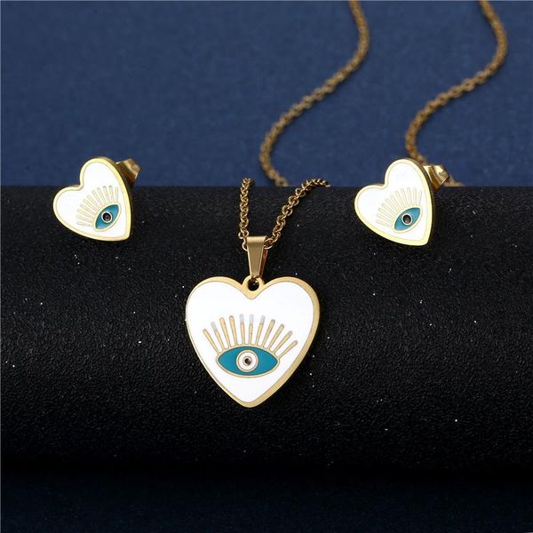 earrings & necklace trendy devil's eye earring set stainless steel for women drip oil pendant on neck clavicle chain jewelry, Silver
earrings & necklace trendy devil's eye earring set stainless steel for women drip oil pendant on neck clavicle chain jewelry, Silver
