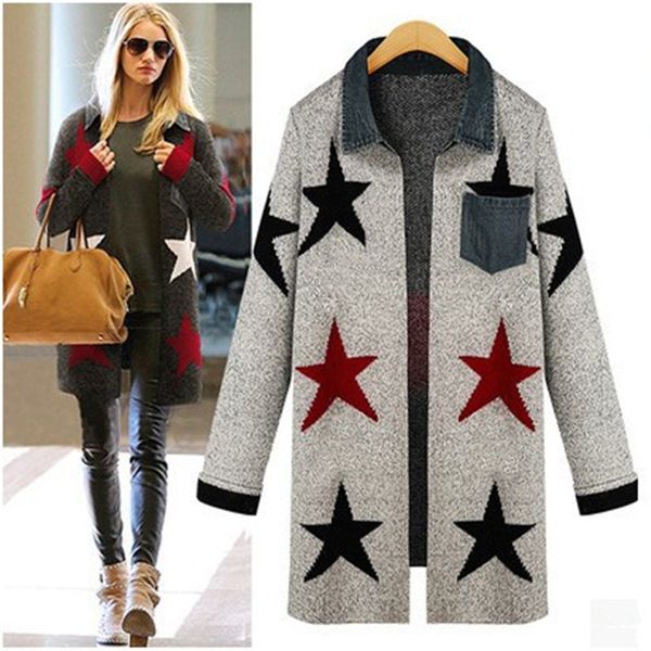 women's sweaters autumn winter womans star cardigan loose knit sweater coat outerwear pocket women's blouses gebreide ladies knit, White;black
women's sweaters autumn winter womans star cardigan loose knit sweater coat outerwear pocket women's blouses gebreide ladies knit, White;black