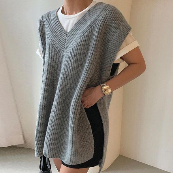 women's vests korean chic autumn simple v-neck sweater women pullover loose sleeveless split knit vest all match casual solid pull fem, Black;white
women's vests korean chic autumn simple v-neck sweater women pullover loose sleeveless split knit vest all match casual solid pull fem, Black;white