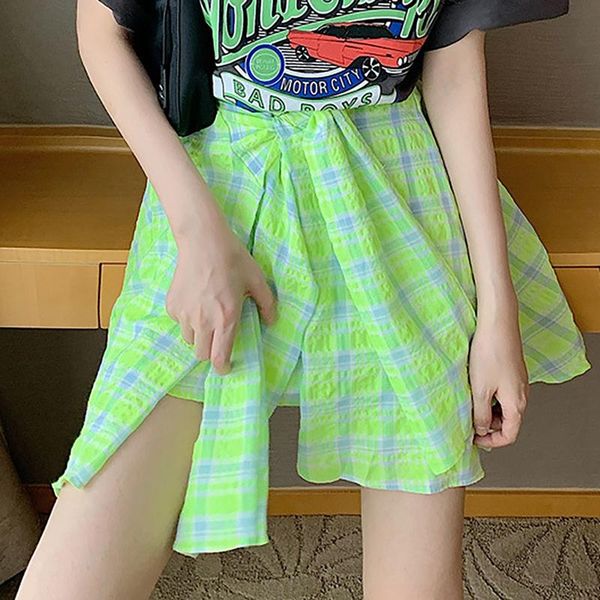 skirts female fluorescent lace-up plaid skirt short green, Black
skirts female fluorescent lace-up plaid skirt short green, Black