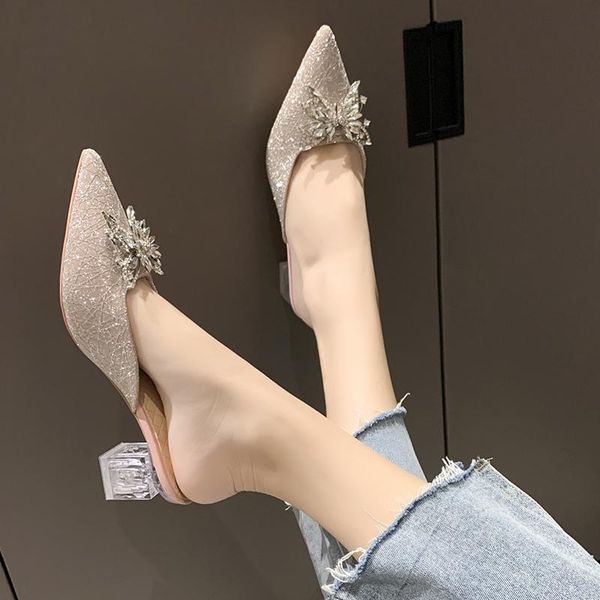 slippers women 2021 summer outer wear lady temperament pointed bow, Black
