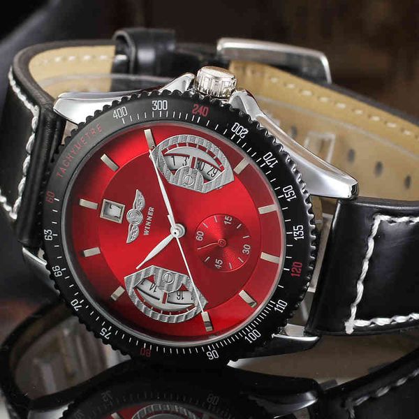 gentlemen watches military sports clock male brand luxury casual date view leather band business reloj, Slivery;brown