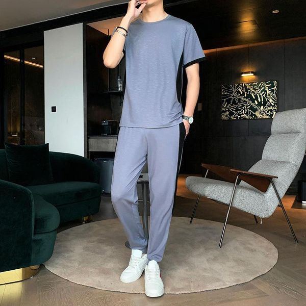 men's tracksuits sports leisure suit 2021 summer short-sleeved t-shirt tide brand with ice silk 2 piece set, Gray
men's tracksuits sports leisure suit 2021 summer short-sleeved t-shirt tide brand with ice silk 2 piece set, Gray