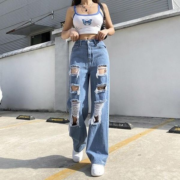 women's jeans vintage ripped hole women baggy cut out high waist denim pants summer korean y2k streetwear fashion straight, Blue
women's jeans vintage ripped hole women baggy cut out high waist denim pants summer korean y2k streetwear fashion straight, Blue