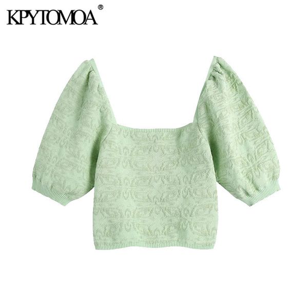women fashion jacquard cropped knitted sweater vintage square collar puff sleeve female pullovers chic 210416, White;black
women fashion jacquard cropped knitted sweater vintage square collar puff sleeve female pullovers chic 210416, White;black