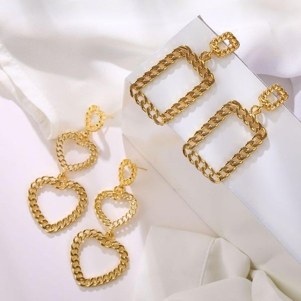 fashion hollow chain heart-shaped earrings simple square for women party gifts wholesale stud, Golden;silver 
fashion hollow chain heart-shaped earrings simple square for women party gifts wholesale stud, Golden;silver