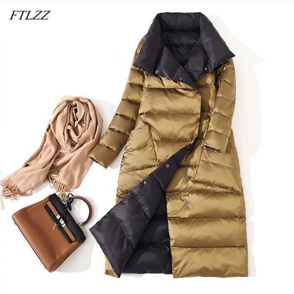 ultra light white duck down jacket women winter double sided slim long coat single breasted warm parkas snow outwear 210430, Black
ultra light white duck down jacket women winter double sided slim long coat single breasted warm parkas snow outwear 210430, Black