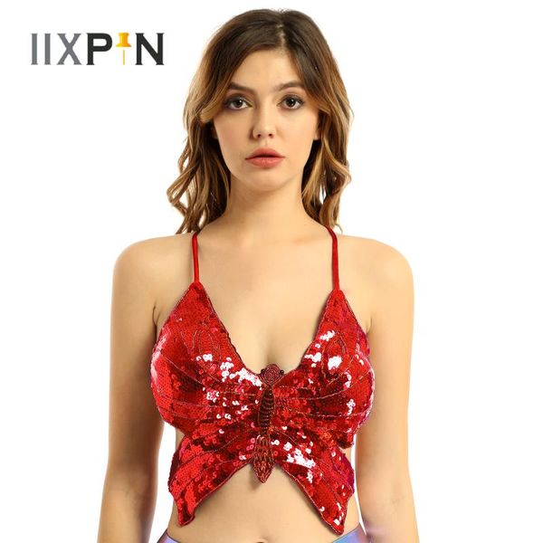 women shiny sequin beaded butterfly shaped bra spaghetti strap lace-up sleeveless backless crop vest for belly dance stage wear, Black;red
women shiny sequin beaded butterfly shaped bra spaghetti strap lace-up sleeveless backless crop vest for belly dance stage wear, Black;red