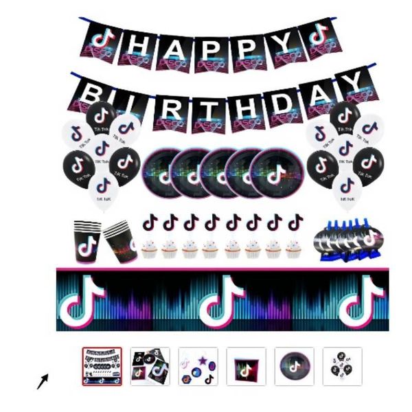 disposable dinnerware tik theme birthday printing banner balloon cake hat music logo party supplies decoration
disposable dinnerware tik theme birthday printing banner balloon cake hat music logo party supplies decoration