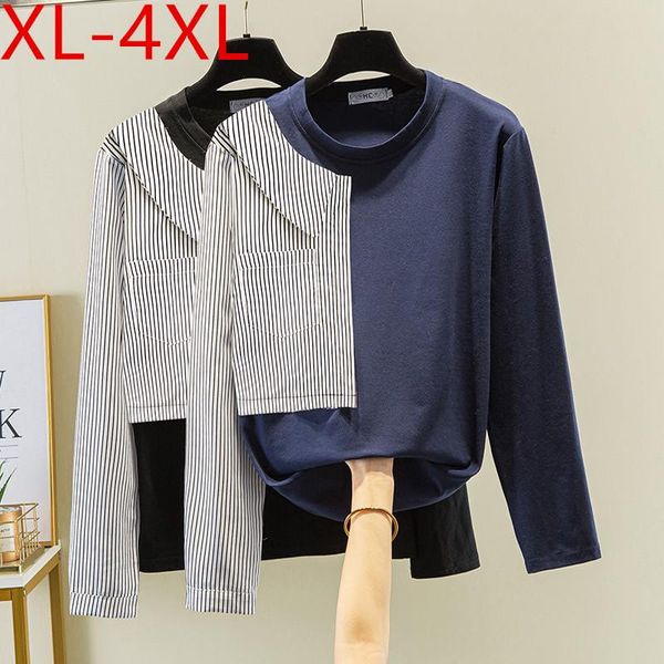 plus size t-shirt missfansiqi women spring autumn o neck long sleeve stripe patchwork cotton large loose casual tees, Black
plus size t-shirt missfansiqi women spring autumn o neck long sleeve stripe patchwork cotton large loose casual tees, Black