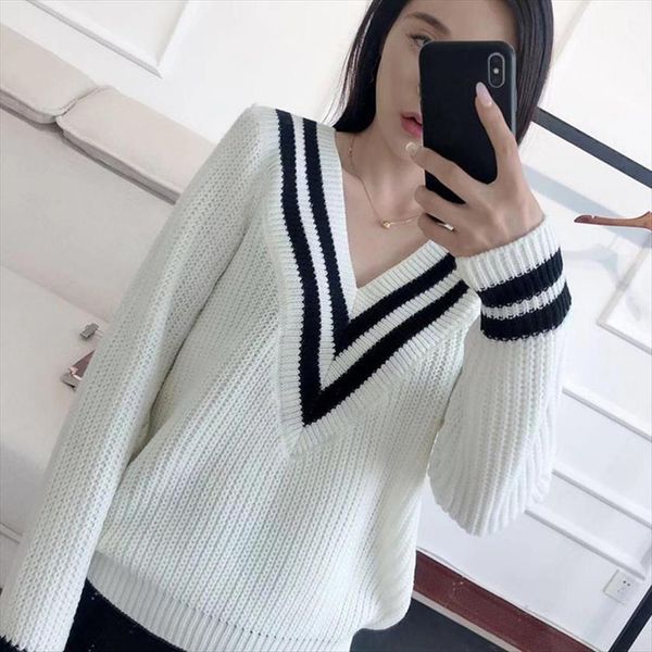 fall fashion women v neck womens sweaters stitching bat sleeve knit lady, White;black
fall fashion women v neck womens sweaters stitching bat sleeve knit lady, White;black