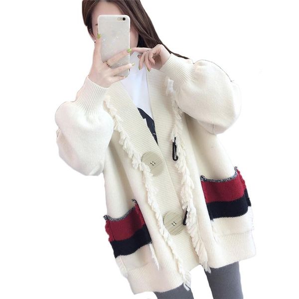 women's knits & tees casual lazy sweater jacket women spring autumn korean tassel big button slim mid-length knit sweaters cardigan jd1, White
women's knits & tees casual lazy sweater jacket women spring autumn korean tassel big button slim mid-length knit sweaters cardigan jd1, White