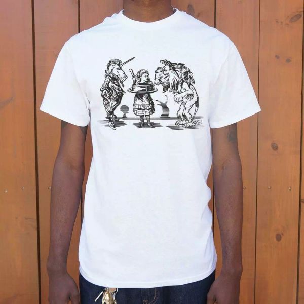 alice and unicorn t-shirt | short sleeve graphic tee, White;black