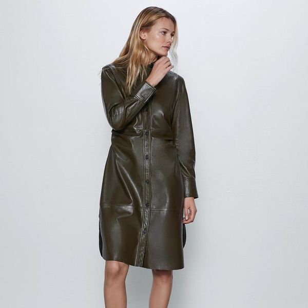 women's leather & faux jixuzaeuropean and american style dress autumn 2021 fashion pleated imitation pu long sleeve shirt, Black
women's leather & faux jixuzaeuropean and american style dress autumn 2021 fashion pleated imitation pu long sleeve shirt, Black
