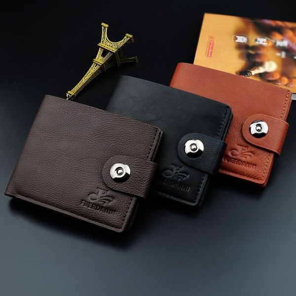 leather wallet man short card holder purse wallets, Red;black