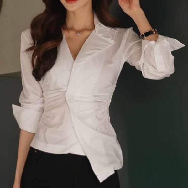 women's blouses & shirts spring autumn slim irregular personality waist blouse v neck long sleeve elegant white d988 cyai 
women's blouses & shirts spring autumn slim irregular personality waist blouse v neck long sleeve elegant white d988 cyai