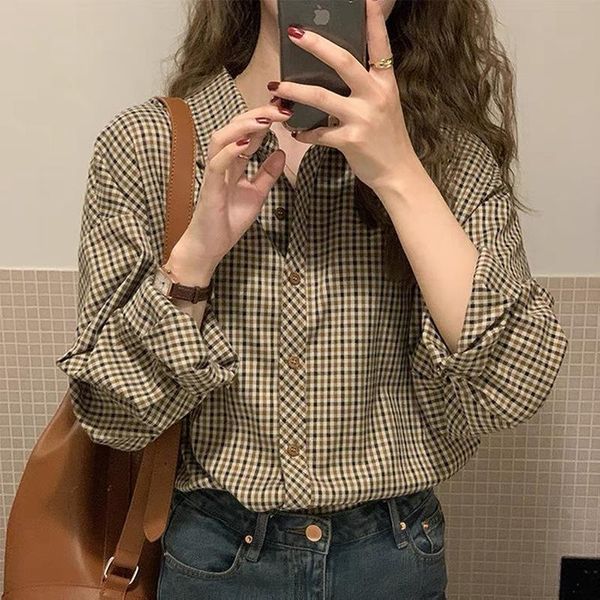 women's blouses & shirts yghan women spring autumn plaid v neck blouse with buttons lantern sleeve vintage loose plus size cotton shirt, White
women's blouses & shirts yghan women spring autumn plaid v neck blouse with buttons lantern sleeve vintage loose plus size cotton shirt, White