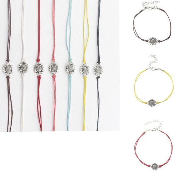 link, chain colorful bracelets sunflower bracelet rope silver color charm for women gift, Black
link, chain colorful bracelets sunflower bracelet rope silver color charm for women gift, Black