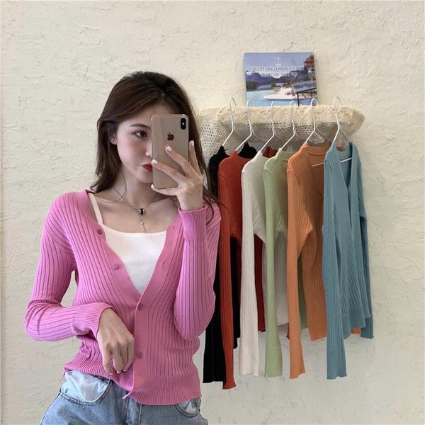 v neck knitted full sleeve womens sweater thin simple cardigans knit short stretchy outwear coat for female, White;black
v neck knitted full sleeve womens sweater thin simple cardigans knit short stretchy outwear coat for female, White;black