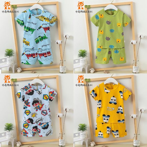 korean pajamas children 2021 summer wear new icelandic cotton short sleeve shorts boys' home suit, Blue;red
korean pajamas children 2021 summer wear new icelandic cotton short sleeve shorts boys' home suit, Blue;red