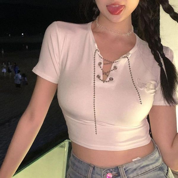 women's t-shirt women crop v neck butterfly print short sleeved black t shirt ladies casual solid tee party wear, White
women's t-shirt women crop v neck butterfly print short sleeved black t shirt ladies casual solid tee party wear, White