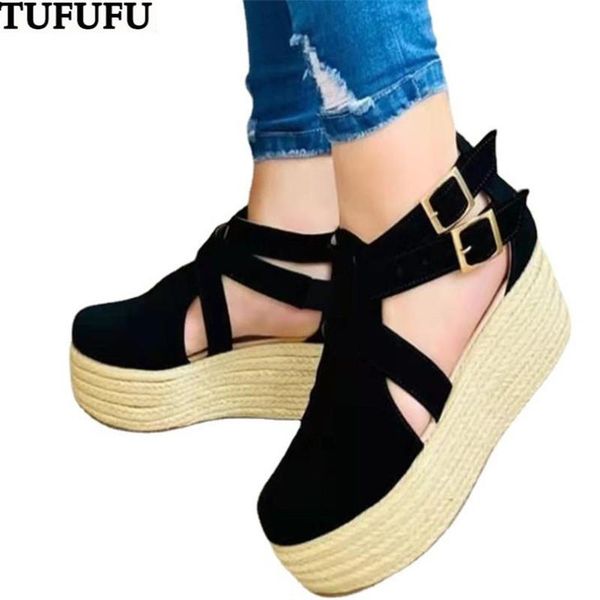 sandals women's summer wedges heels footwear slope heel side hollow buckle fashion casual solid zapatos de mujer, Black
sandals women's summer wedges heels footwear slope heel side hollow buckle fashion casual solid zapatos de mujer, Black