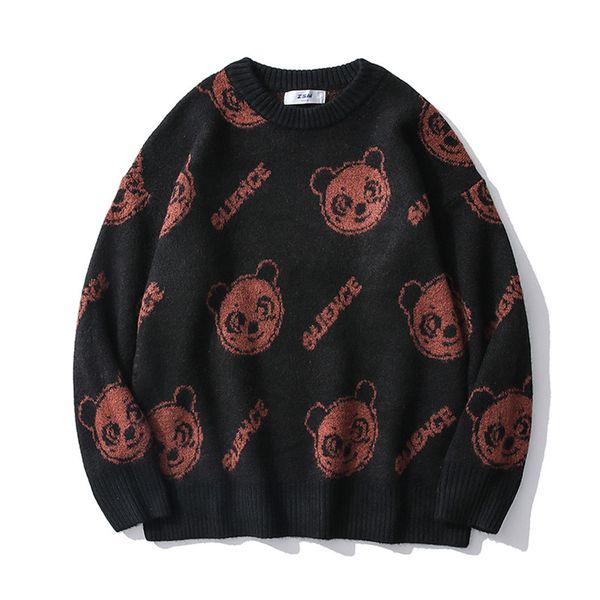 sweater knit cartoon bear jacquard men's street trend loose round neck bf lazy fashion brand pullover, White;black
sweater knit cartoon bear jacquard men's street trend loose round neck bf lazy fashion brand pullover, White;black