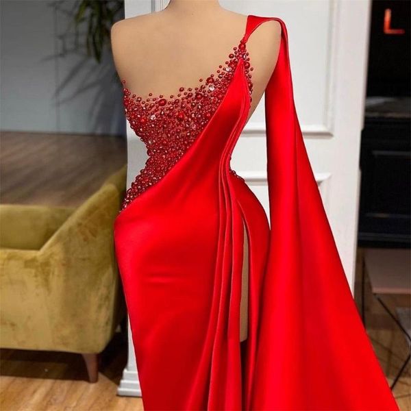 party dresses one shoulder red mermaid evening dress pearls beading prom gowns side split luxurious custom made vestido de novia, White;black
party dresses one shoulder red mermaid evening dress pearls beading prom gowns side split luxurious custom made vestido de novia, White;black