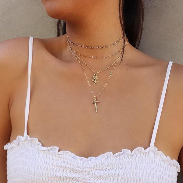 pendant necklaces european and american fashion women's multi-layer rose flower cross necklace set alloy gold gift, Silver
pendant necklaces european and american fashion women's multi-layer rose flower cross necklace set alloy gold gift, Silver