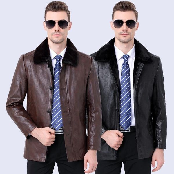 men's leather & faux winter 2021 integrated coat medium length thickened middle aged warm soft, Black
men's leather & faux winter 2021 integrated coat medium length thickened middle aged warm soft, Black