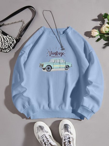 car & letter graphic thermal pullover w2qa#, White;black