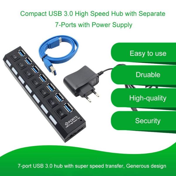 3.0 high speed hub multi usb splitter power adapter 7 port multiple expander with supply switch for pc mac us eu plug hubs
3.0 high speed hub multi usb splitter power adapter 7 port multiple expander with supply switch for pc mac us eu plug hubs
