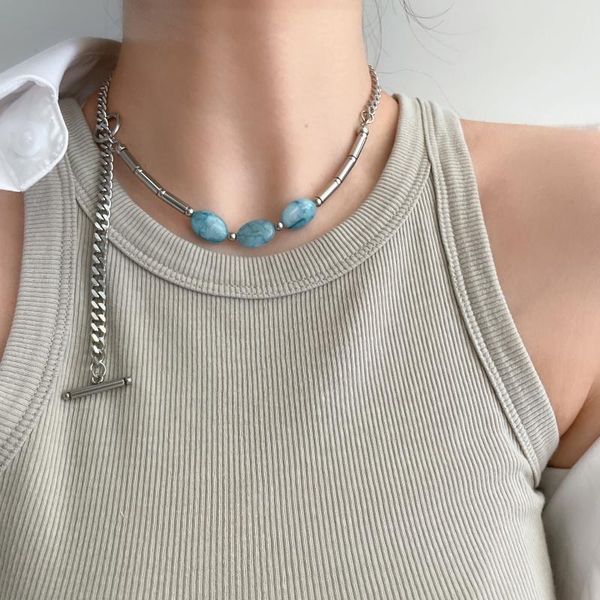 pendant necklaces 2021 titanium steel women necklace fashion street hip-hop blue gem stitching clavicle chain accessories gifts 46 cm, Silver
pendant necklaces 2021 titanium steel women necklace fashion street hip-hop blue gem stitching clavicle chain accessories gifts 46 cm, Silver