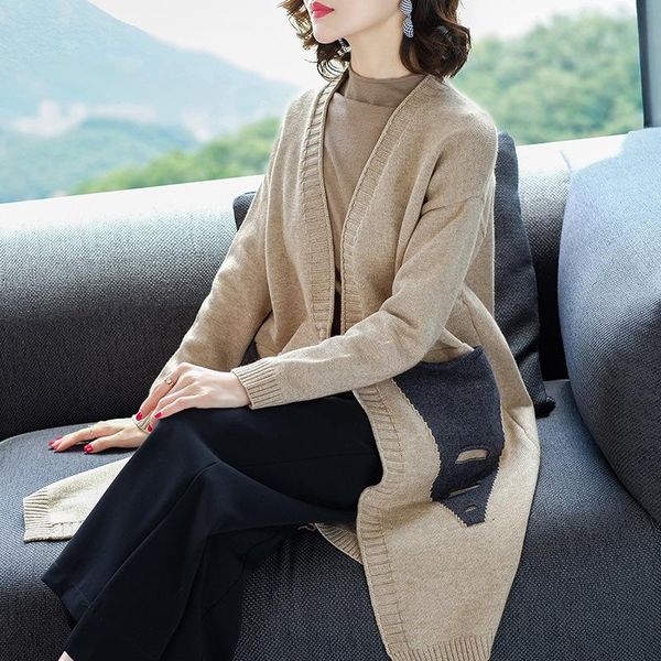 women's sweaters winter fashion v-neck long wool knitted cardigan sleeve sweater coat, White;black
women's sweaters winter fashion v-neck long wool knitted cardigan sleeve sweater coat, White;black