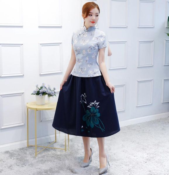 summer womens 2pc blouse skirt sets traditional chinese style shirt mandarin collar cheongsam button dress size s-3xl women's two piece, White
summer womens 2pc blouse skirt sets traditional chinese style shirt mandarin collar cheongsam button dress size s-3xl women's two piece, White