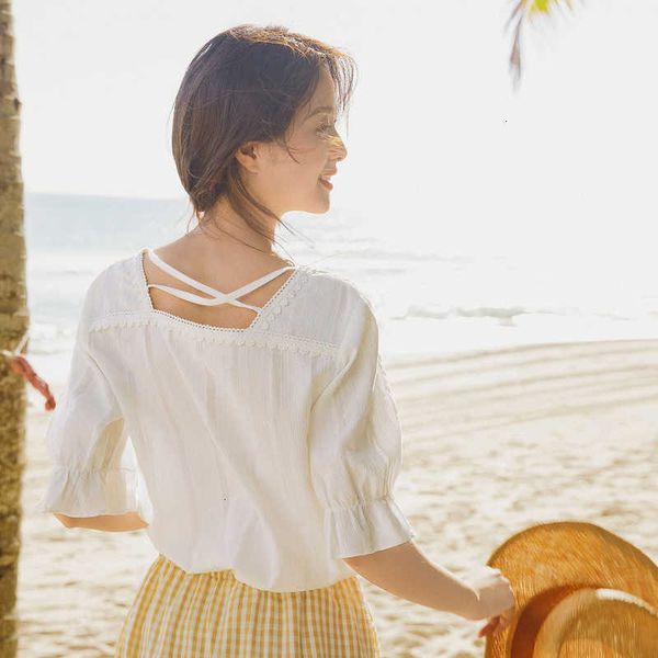 women's blouses & shirts blouses summer pure cotton square-cut collar lace french style retro petal sleeve blouse dgc2, White
women's blouses & shirts blouses summer pure cotton square-cut collar lace french style retro petal sleeve blouse dgc2, White