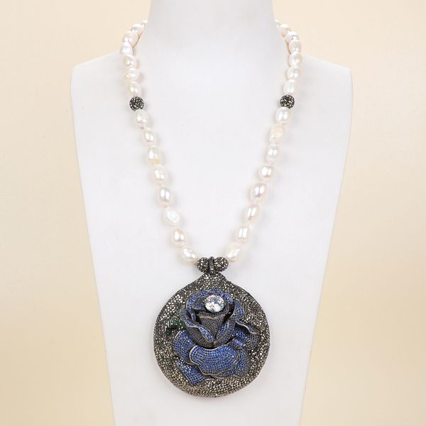 guaiguai jewelry white baroque pearl necklace big cz pave flower pendant for women real gems stone lady fashion jewellery, Silver
guaiguai jewelry white baroque pearl necklace big cz pave flower pendant for women real gems stone lady fashion jewellery, Silver