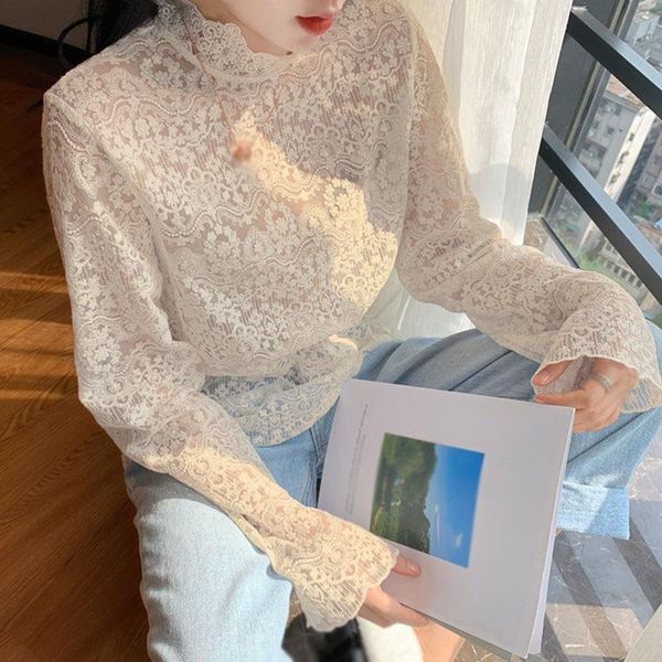 women's t-shirt spring women half high neck embroidered flower exquisite lace shirt super fairy net yarn base shirts, White
women's t-shirt spring women half high neck embroidered flower exquisite lace shirt super fairy net yarn base shirts, White