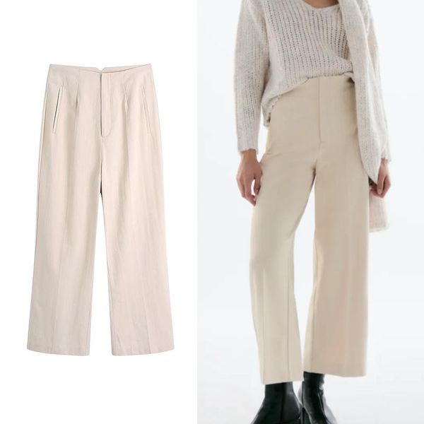 women's pants & capris za spring autumn women solid long 2021 straight wide leg female fashion zipper pockets trouser, Black;white
women's pants & capris za spring autumn women solid long 2021 straight wide leg female fashion zipper pockets trouser, Black;white