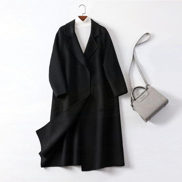 women's wool & blends 2021 autumn and winter double-sided cashmere coat xianggrandma arch needle medium long knee loose fashion, Black
women's wool & blends 2021 autumn and winter double-sided cashmere coat xianggrandma arch needle medium long knee loose fashion, Black