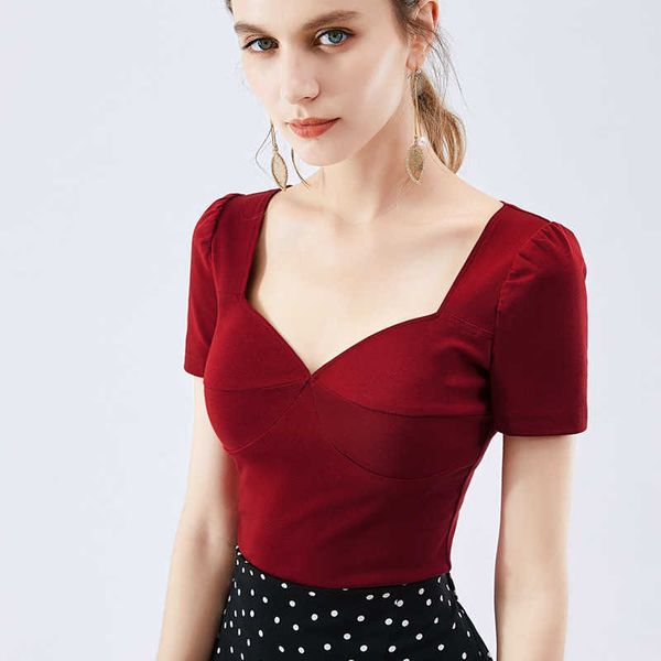 summer big neckline exposed clavicle women's cherries red deep v tight short-sleeved t-shirt women 210603, White
summer big neckline exposed clavicle women's cherries red deep v tight short-sleeved t-shirt women 210603, White